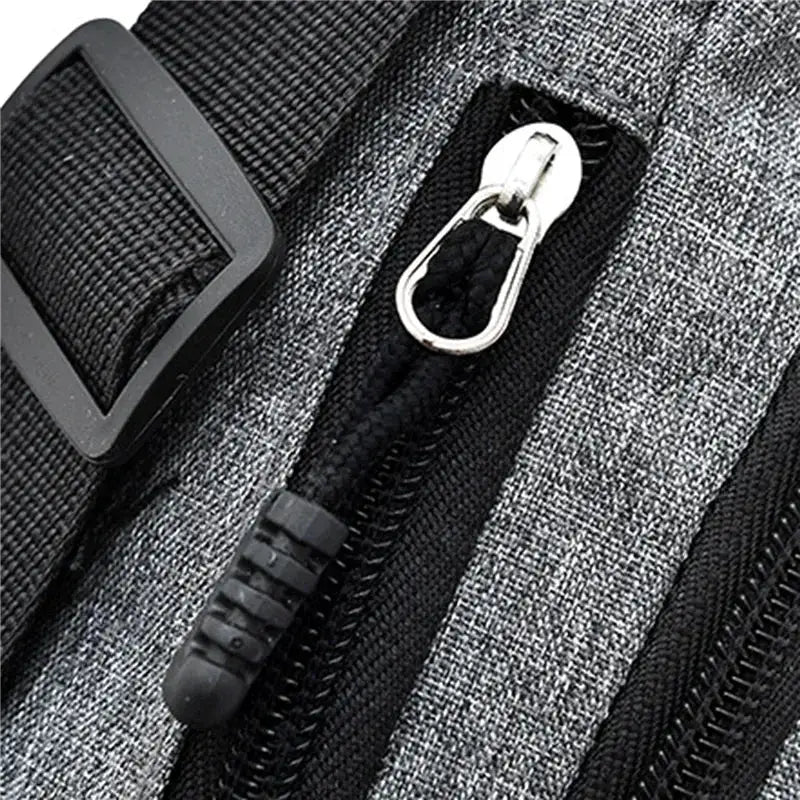 Waist bag by Simples Market in gray fabric with metal zipper and adjustable strap