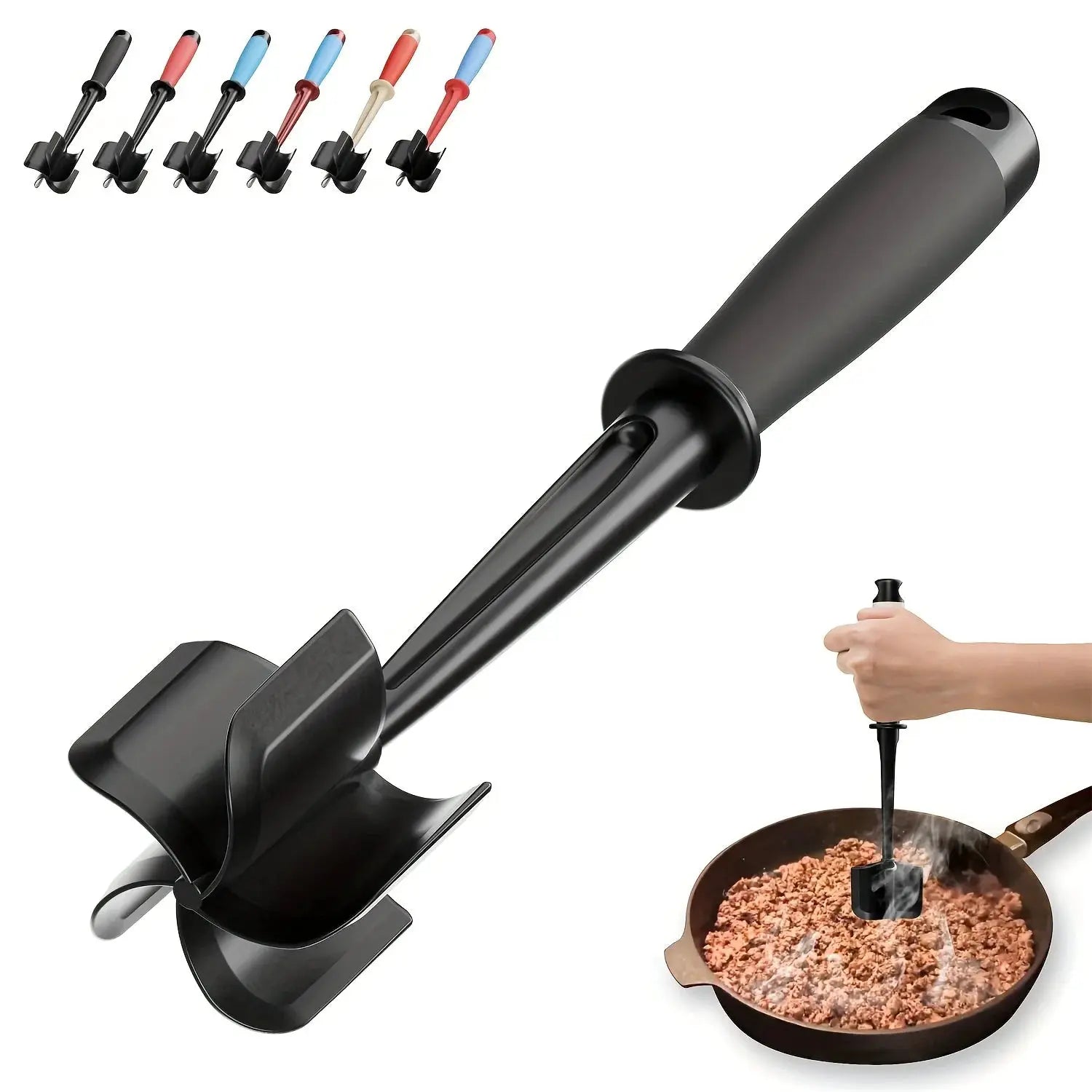 Meat Chopper And Masher With 5-Blade Heavy Duty For Burgers And Hash Browns Nonstick Dishwasher Safe Heat Resistant Grip