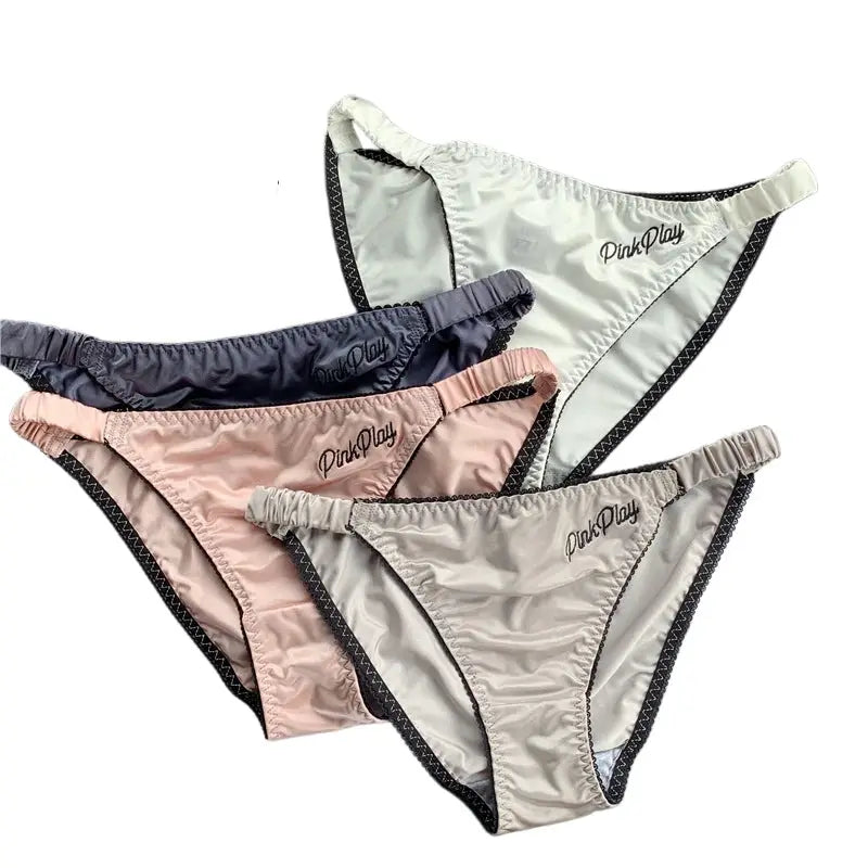 Girls satin ice-silk panties set, 5-piece with PinkPlay embroidery, pastel colors and elastic waistbands