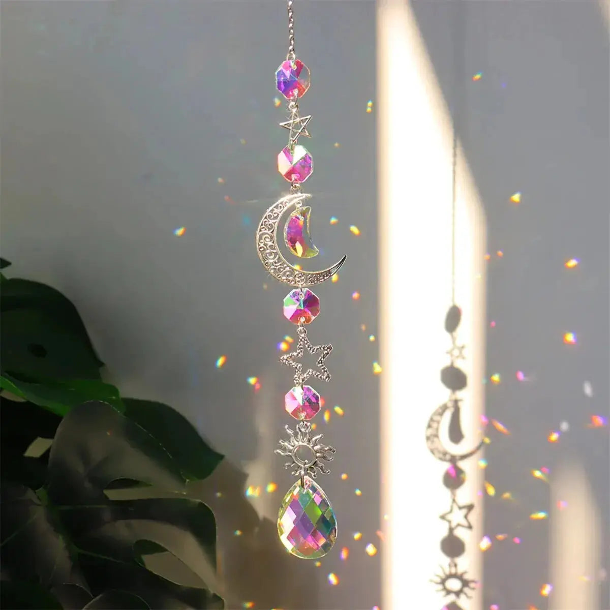 Galaxy Stars Moon Crystal Sun Catcher Hanging Decoration For Outdoor Garden Wall
