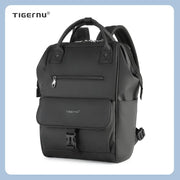 Tigernu ladies backpack in black, splashproof TPU material with front zip pocket and buckle pocket
