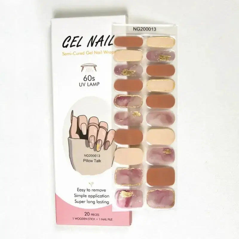 NailLux Semi Cured Nail Wraps For 16 To 20 Tips Easy Full Cover Adhesive Press On Nails Gel Finish UV LED Compatible