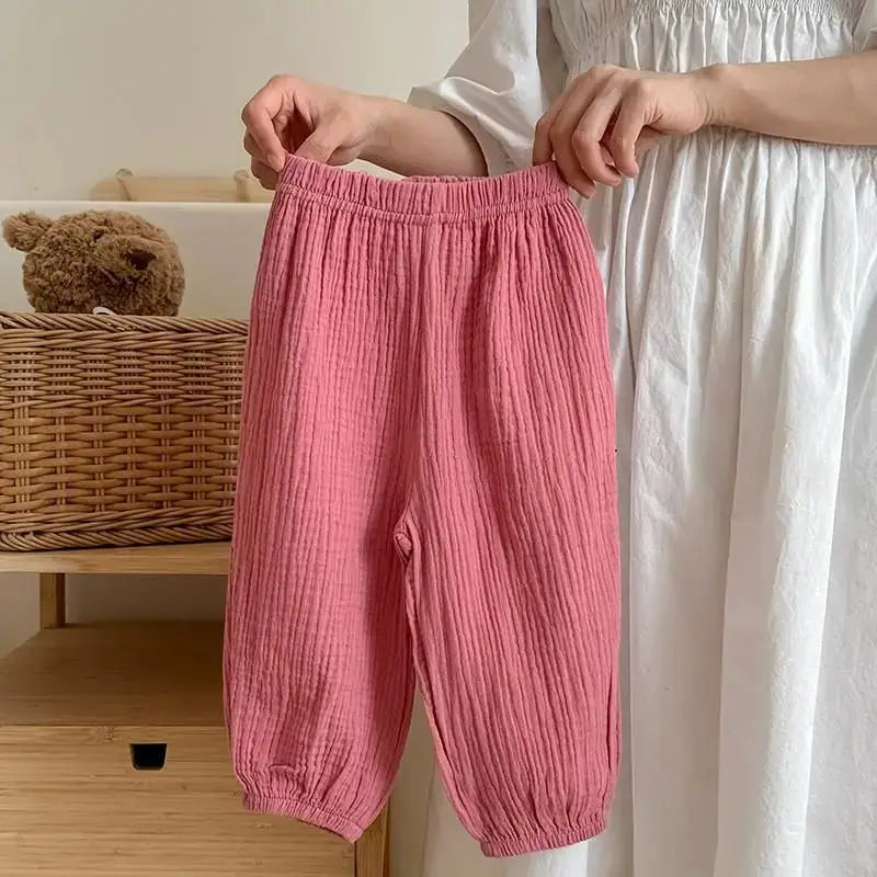 Kids Anti Mosquito Pants Summer Thin Solid Color Loose Casual Trousers Unisex Bloomers For Boys And Girls Ages 4 To 6