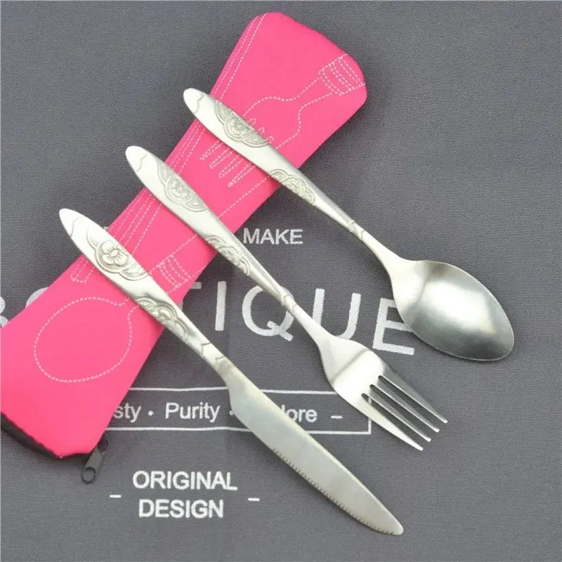 Picnic Set Tableware Washable With Zipper Travel Cutlery Kit Case Portable Pouch Stainless Steel Utensils For Dinner