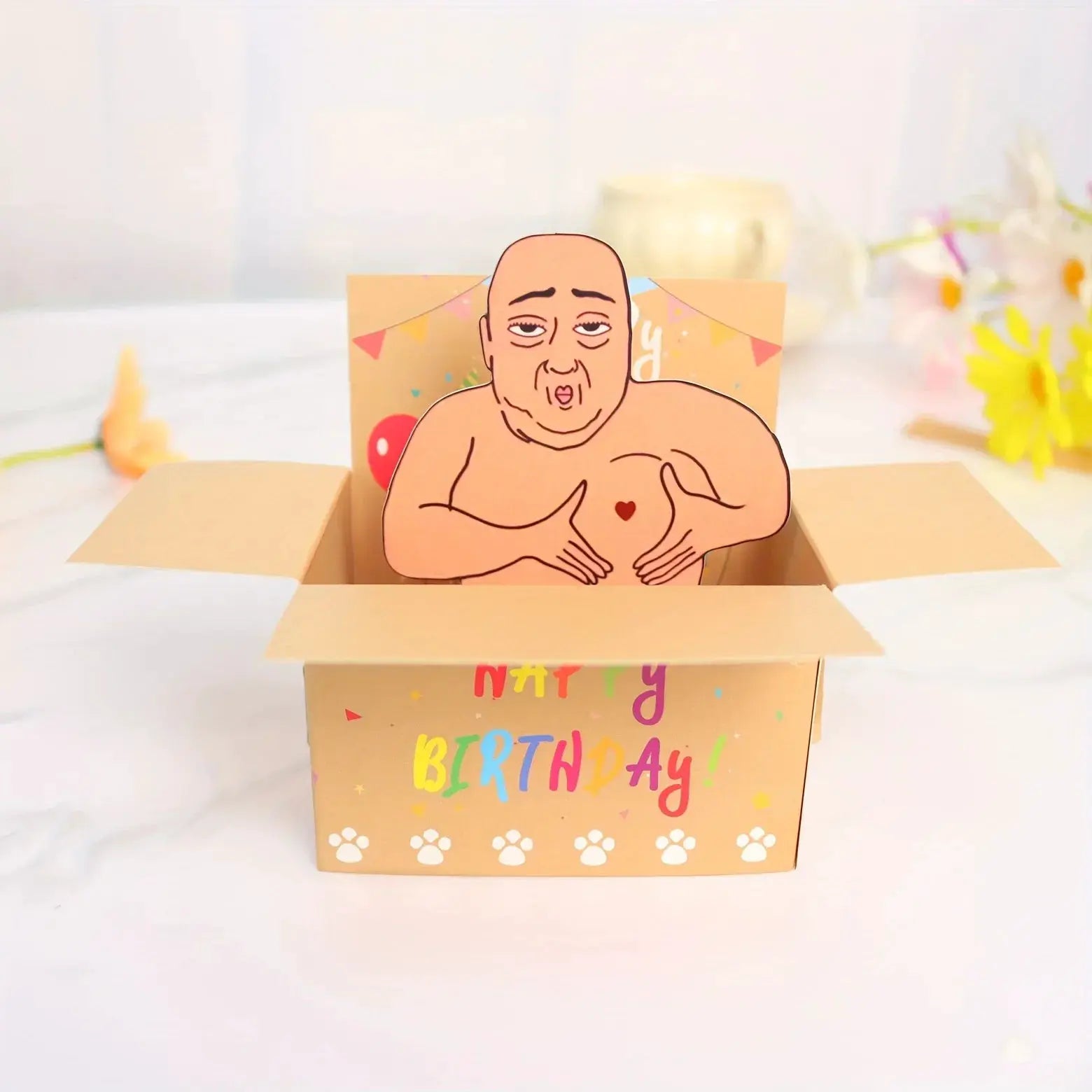 One Piece Hilarious Birthday Pop Up Card With Humorous 3D Character Design Featuring Heart Balloons And Confetti