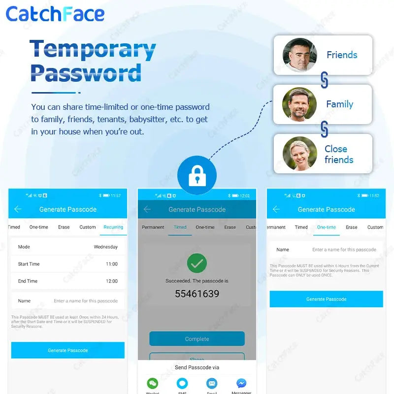 R5 PRO smart door lock with TTLock app; outdoor rust-proof coating, blue UI passcode screens
