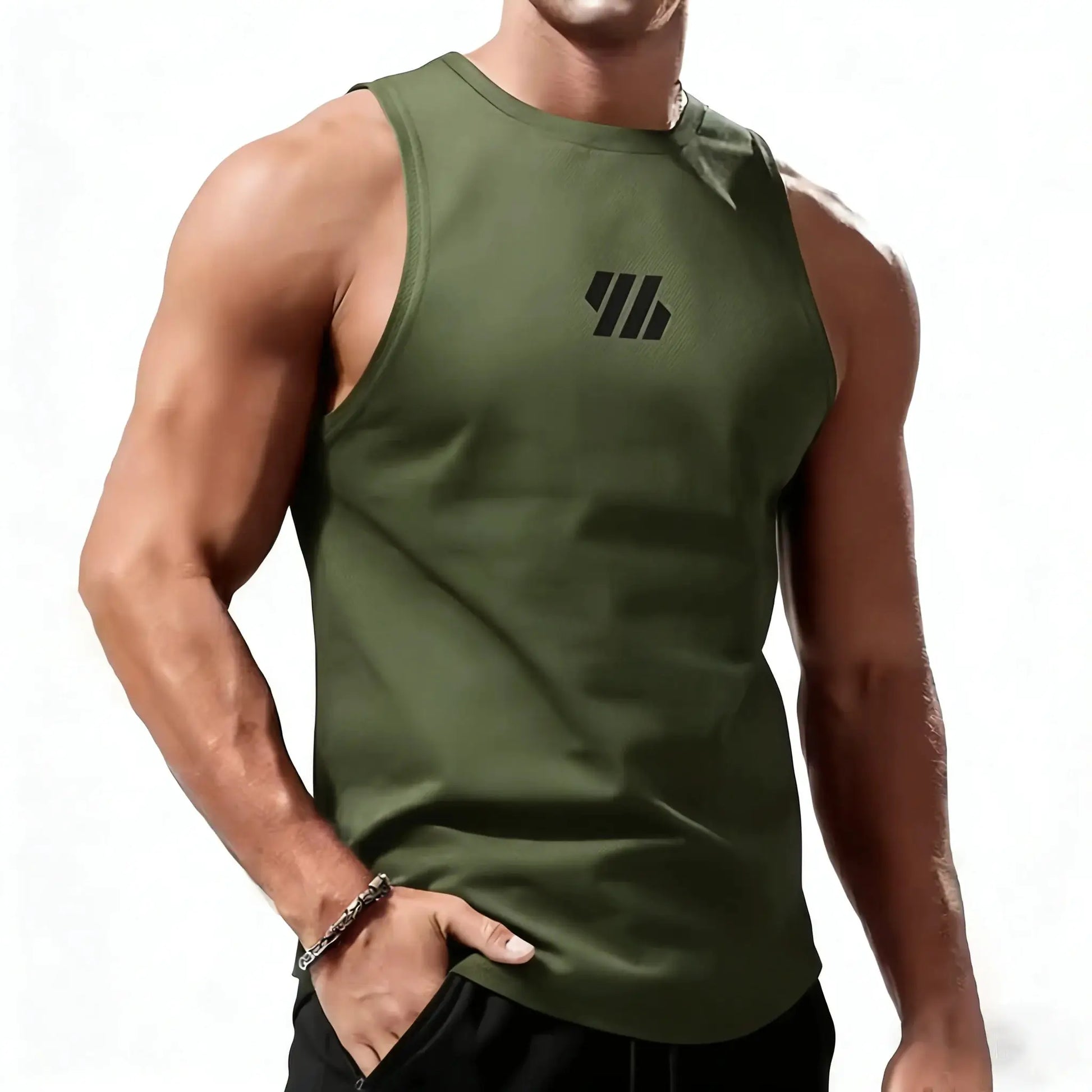 Men's olive green quick-dry sleeveless tank top by Simples Market