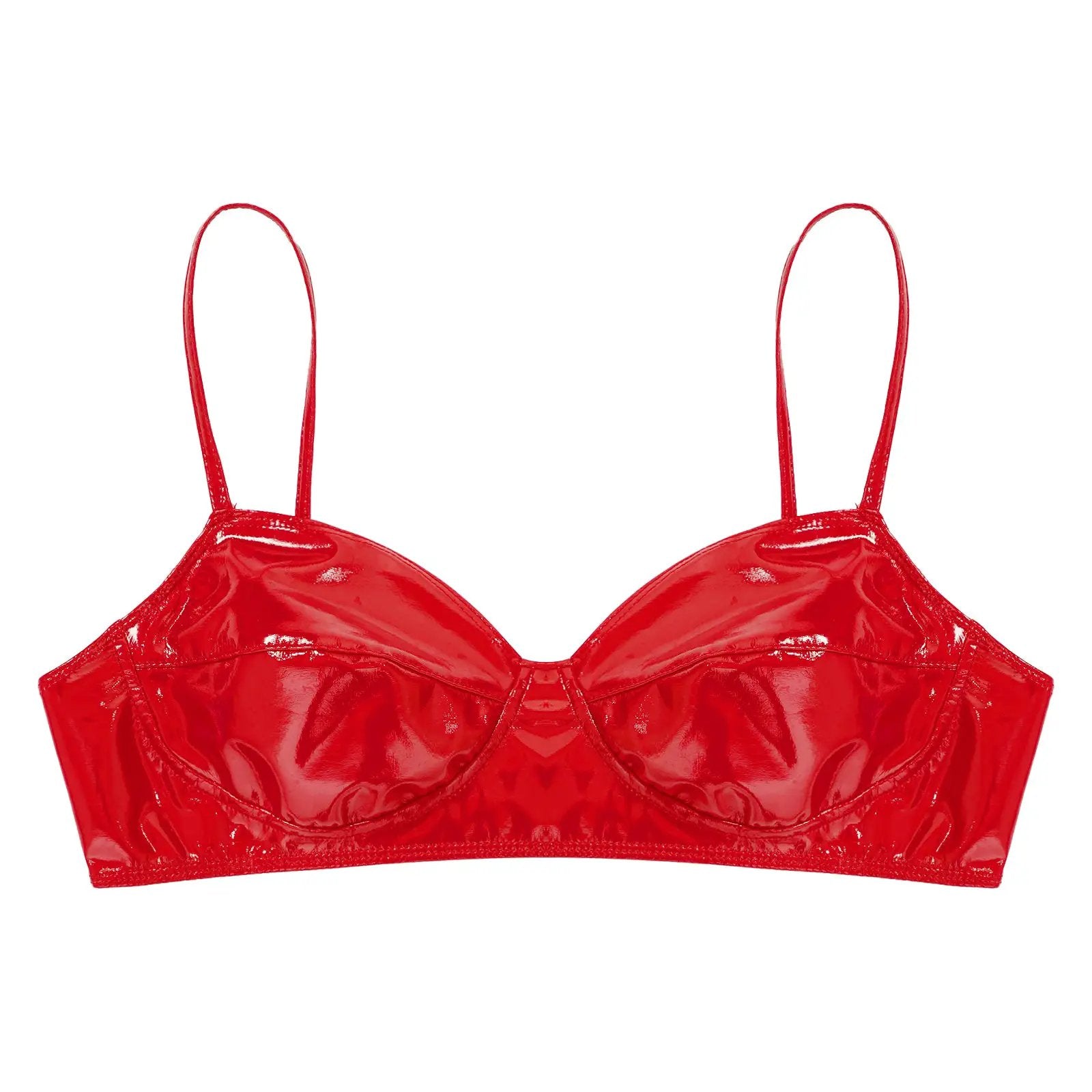 Red glossy wetlook patent leather bra top for belly dancing and nightclub wear by Simples Market