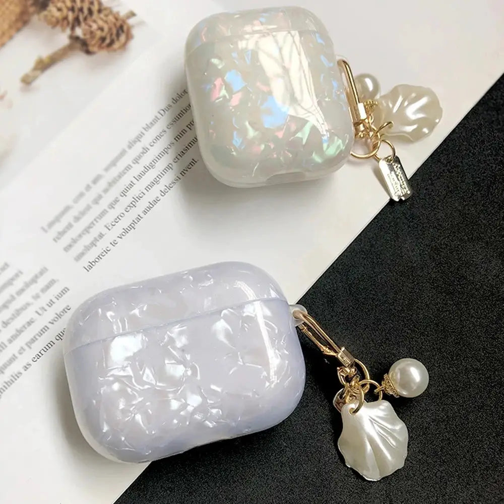 Leopard Girl AirPods Pro Case USB C 1 2 3 4 Soft Silicone Shockproof Cover With Pearl Shell Keychain