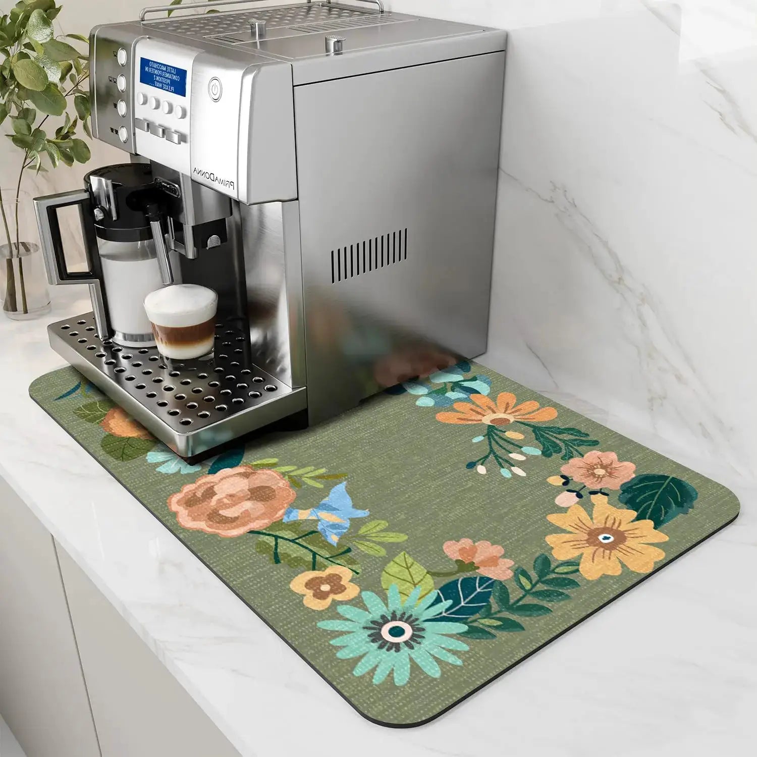 Coffee Machine Mat With Rubber Backing Water Absorbent Dish Drying Pad For Kitchen Worktop Drainage And Home Decor