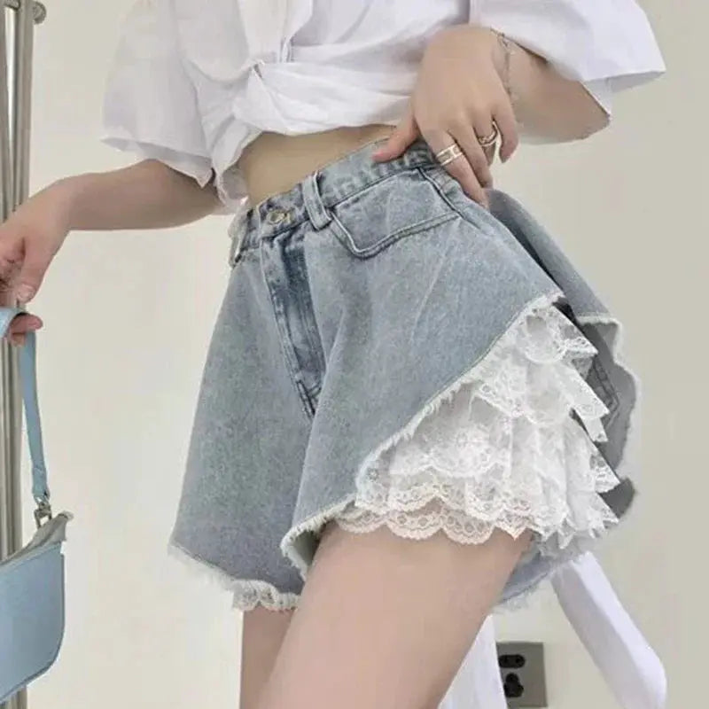 LaceEase Lace Safety Shorts For Women Breathable Elastic Waist Floral Loose Hem Design For Home Wear