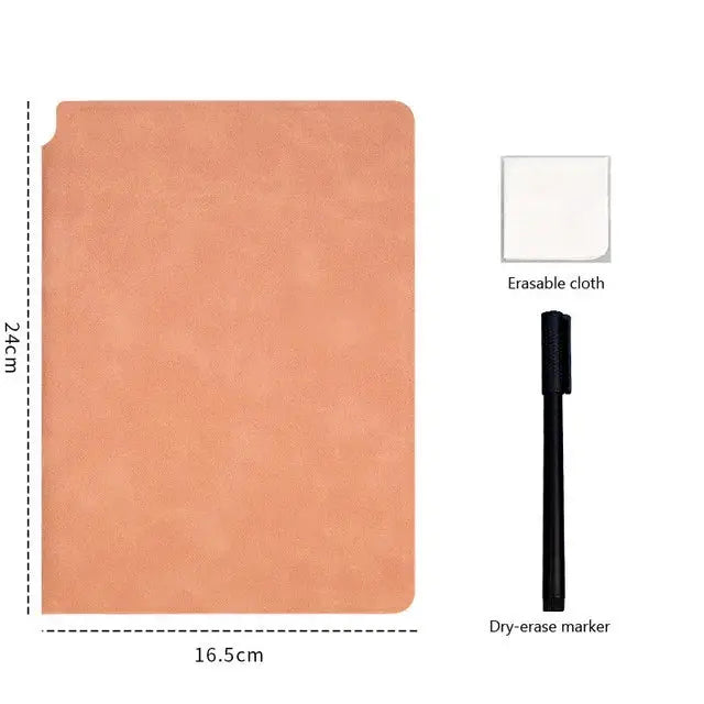 Simples Market A5 reusable whiteboard notebook with weekly planner; tan cover, includes pen and erasing cloth