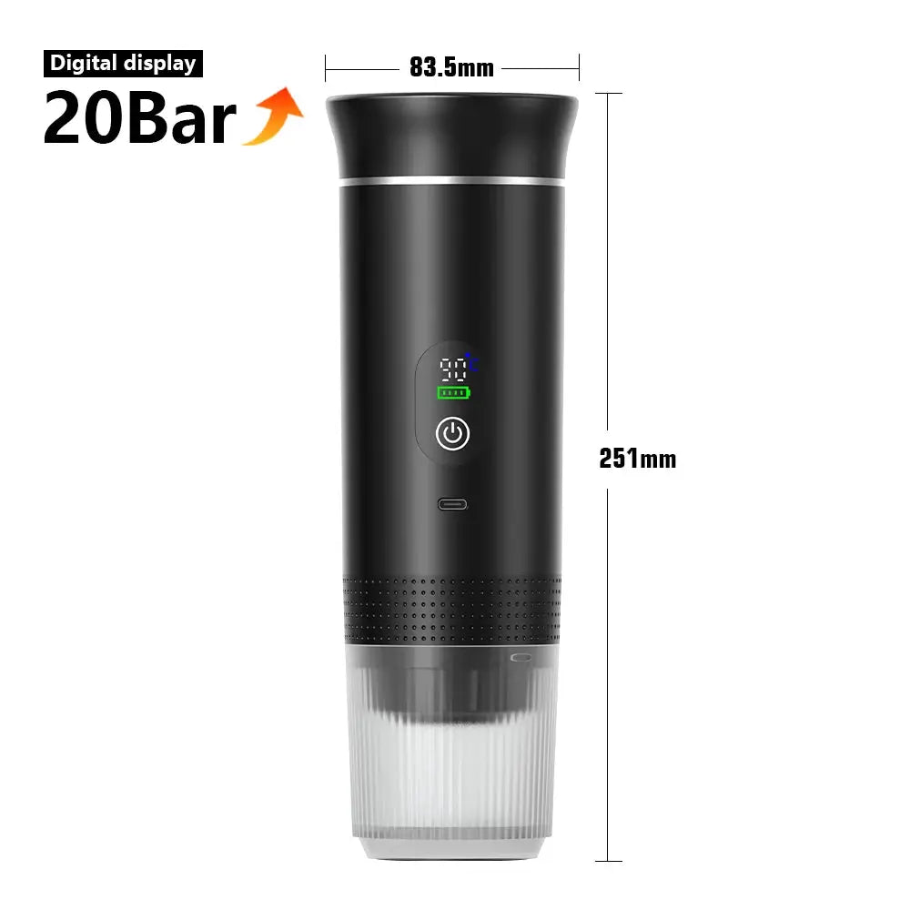 DENOKIN Wireless Electric Portable Espresso Coffee Machine for Car Home Camping 3 In 1 Capsule Powder Maker