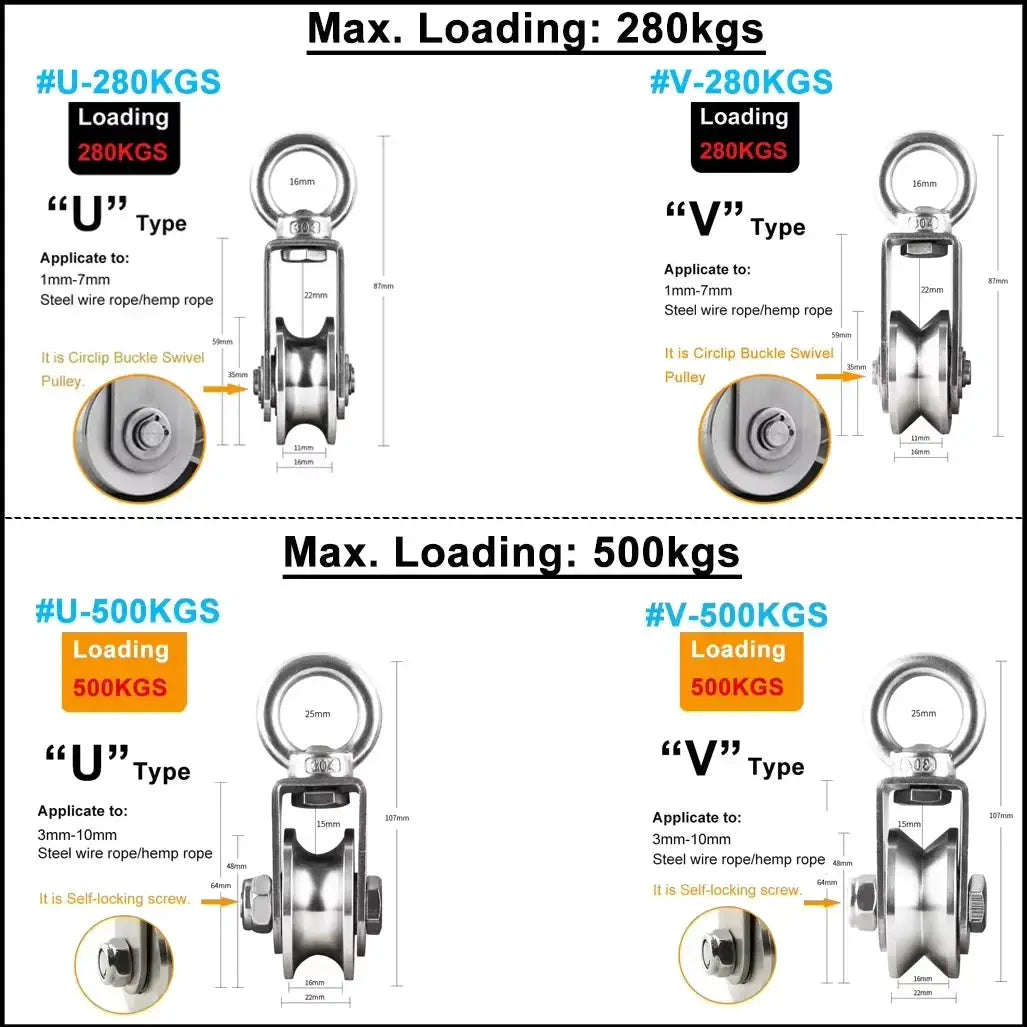 U Type Swivel Pulley 304 Stainless Steel Duplex Bearing Super Silent Detachable Rotation Pulley System Gym Traction Wheel