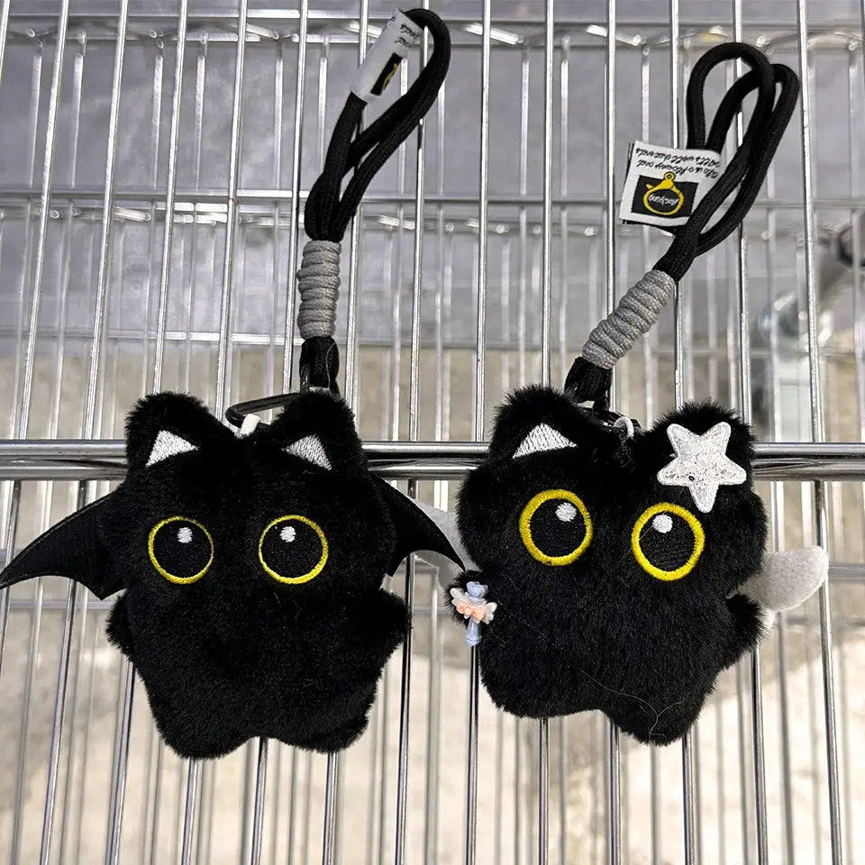 Cute Plush Black Cat Keychain Bag Charm Pendant Kawaii Toy For Women And Couples Gift Accessories