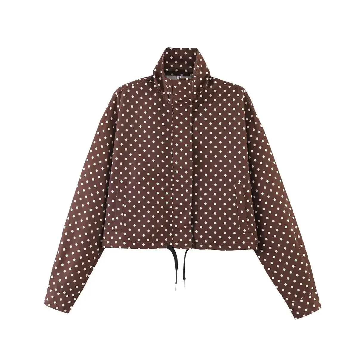 PolkaChic Polka Dot Print Short Coat For Women Elegant Office Ready Long Sleeve Jacket Regular Fit Polyester