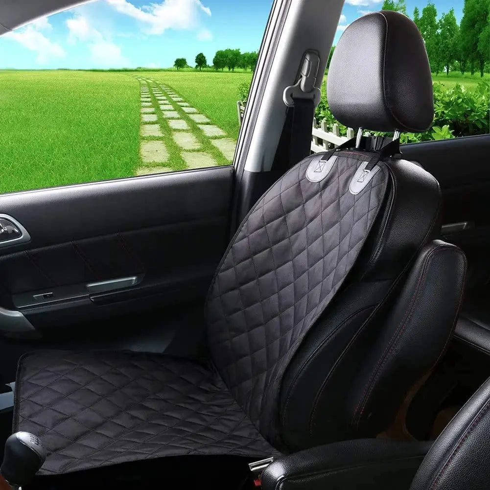 Dog car front seat cover, black quilted waterproof non-slip protector