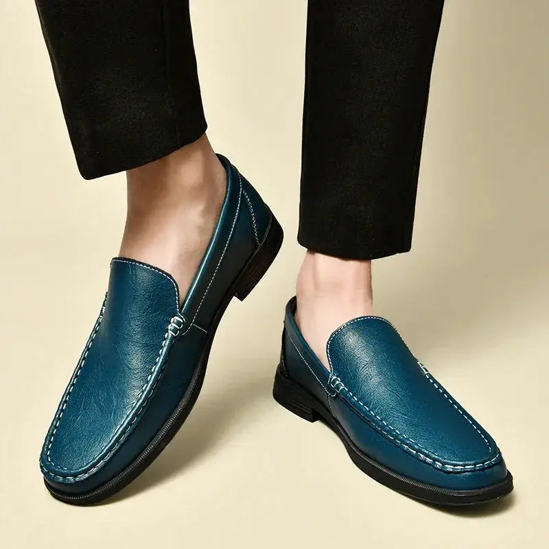 Leather men's slip-on dress loafers in blue by Simples Market