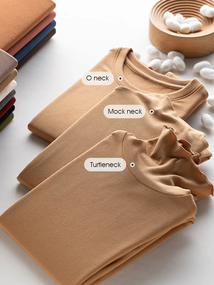 SuyaDream Women Silk Viscose Thermal Base Layer Top With Turtleneck For Warmth And Style