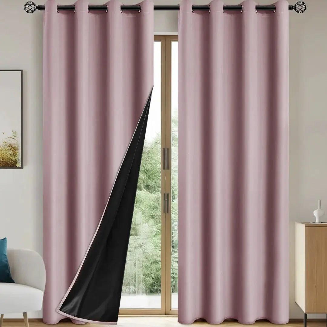 Set of 2 100 Percent Blackout Curtains With Coated Lining for Bedroom, Living Room, Dining Room and Bathroom - Simples Market