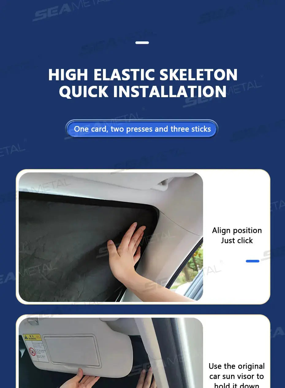BLALION car windshield sun shade by Simples Market, foldable UV-blocking visor for auto windows, shown in installation