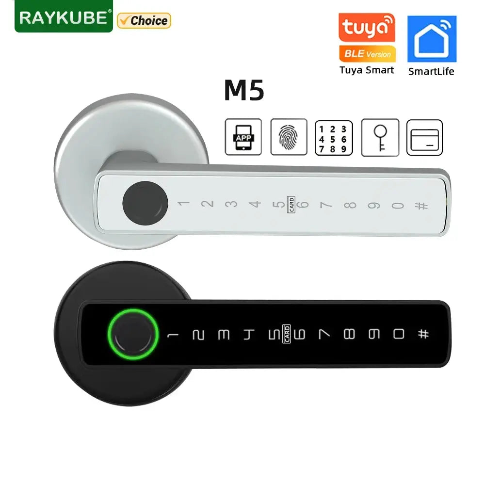 RAYKUBE M5 smart fingerprint door lock set in two versions: silver and black