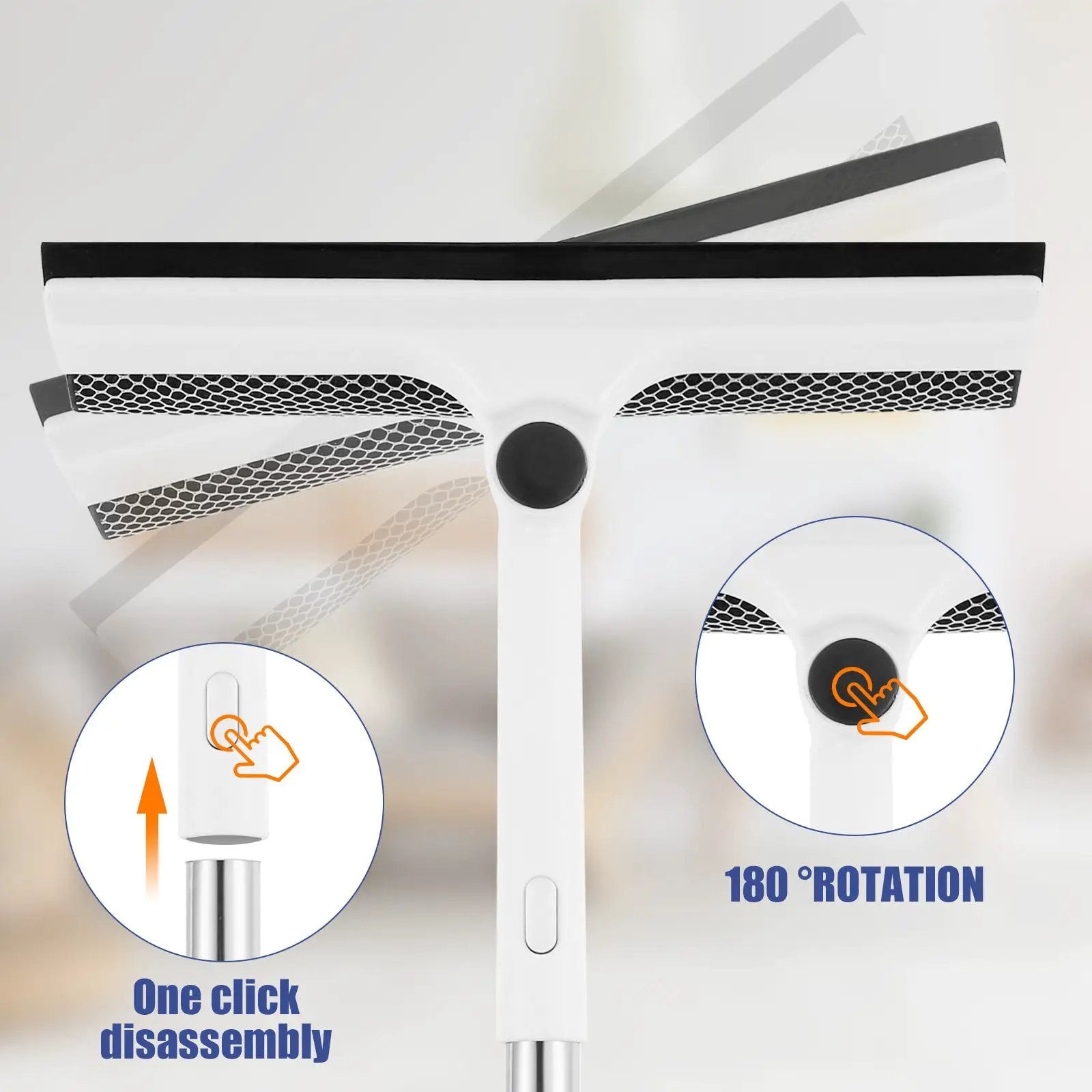 Extendable window cleaner set with 180° rotatable head, long white handle and squeegee by Simples Market