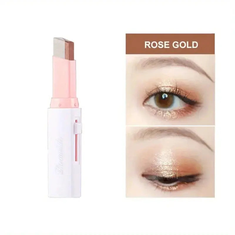 Two-color gradient eye shadow stick by Simples Market in rose gold shade with pink packaging