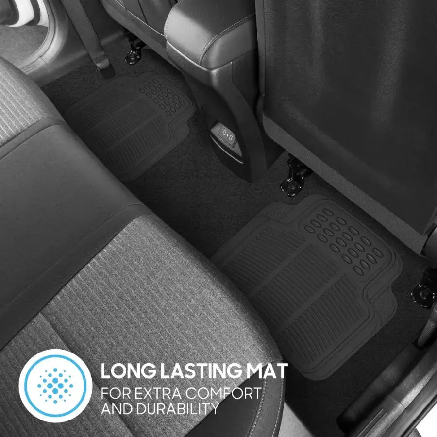 Simples Market heavy-duty rubber car floor mats, 4-piece all-weather anti-slip set for front and rear, trimmable.