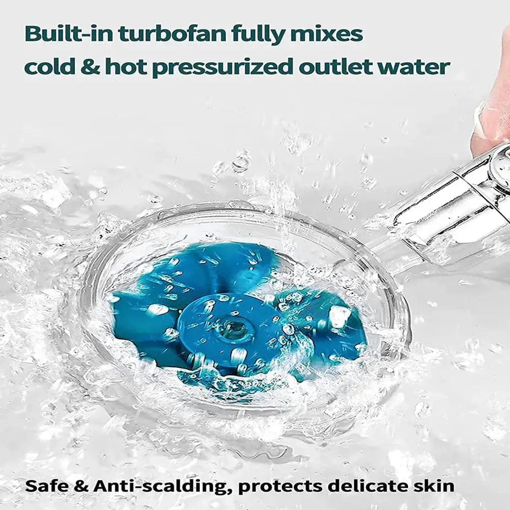 High-Pressure handheld shower head with filter and blue inner disc, water-saving spray.