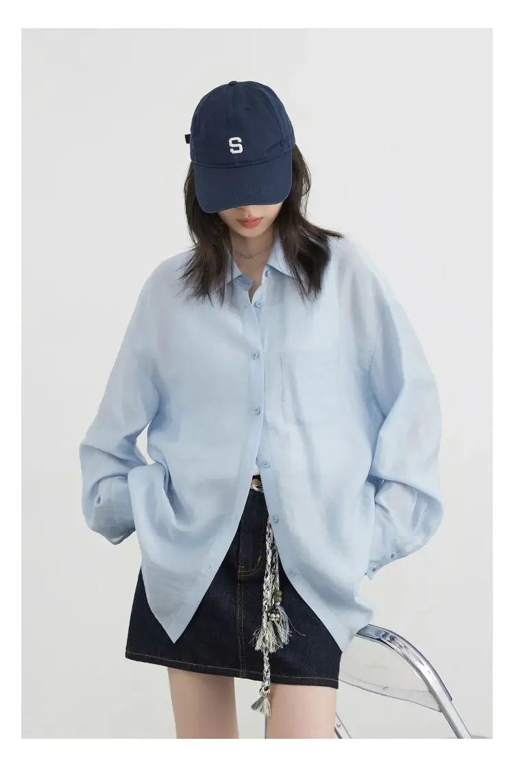 CHIC VEN women’s light-blue oversized long-sleeve shirt with navy cap (2 items)