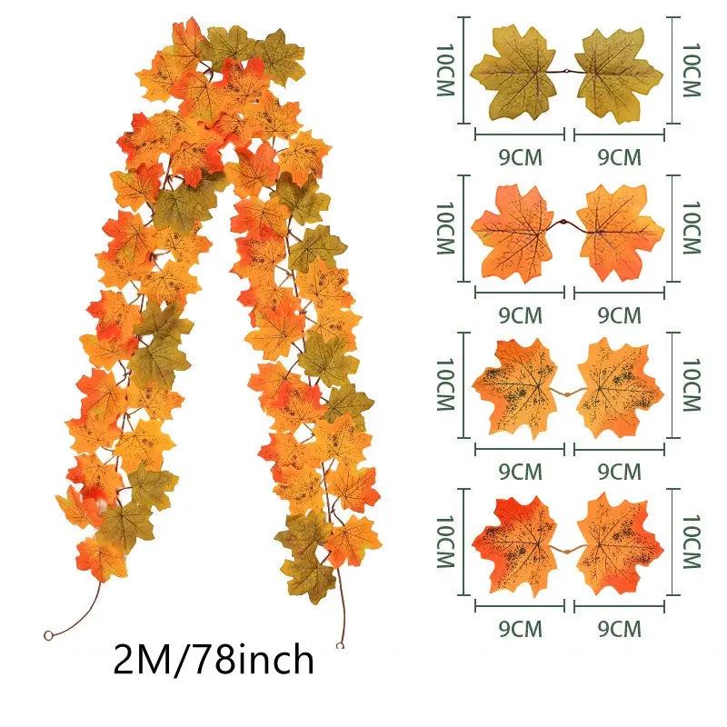 Simples Market 2m autumn maple leaf wreath garland with orange-yellow artificial leaves for home decor