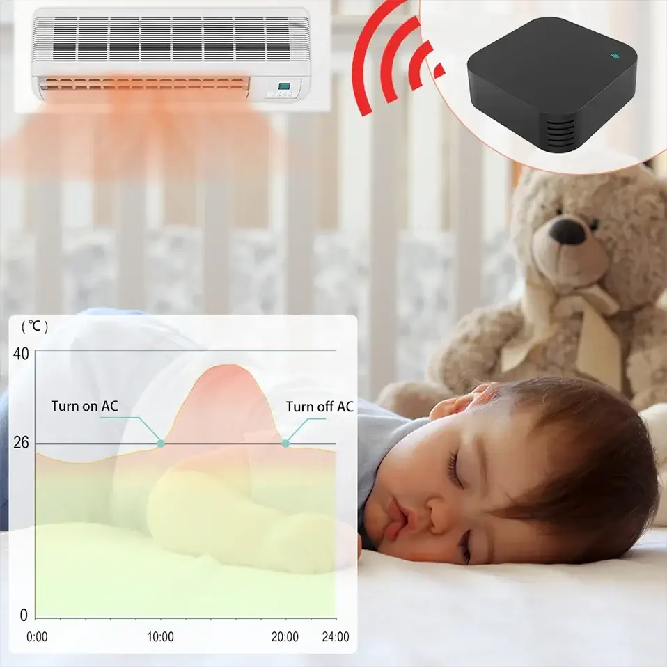 Simples Market black Tuya WiFi IR remote control hub with temperature/humidity sensor; Google Assistant Alexa compatible
