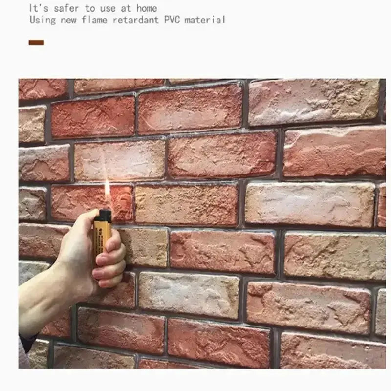 Self-adhesive brick wallpaper panel with red-brown textured bricks, waterproof wall sticker for bathrooms