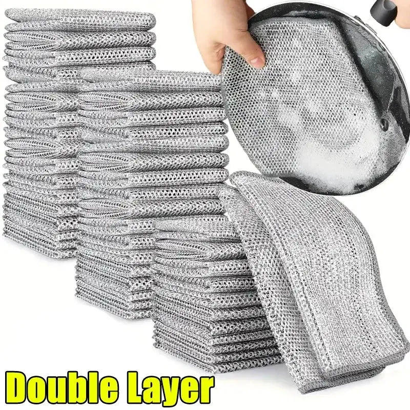 Double-layer silver wire dishcloths; thick microfiber kitchen towels with built-in sponge, 50-piece set