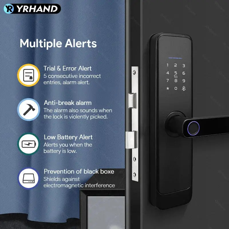 Smart fingerprint door lock by YRHAND with keypad, Bluetooth and WiFi
