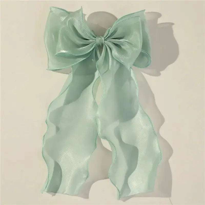 Elegant Blue Satin Chiffon Bow Hair Clip Barrette For Women And Girls With Shiny Bow Knot Accessory