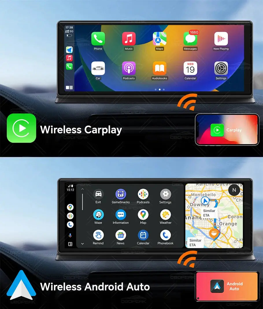 OBDPEAK K8 Pro dash cam with 11.3-inch touchscreen, CarPlay & Android Auto, GPS nav, night vision