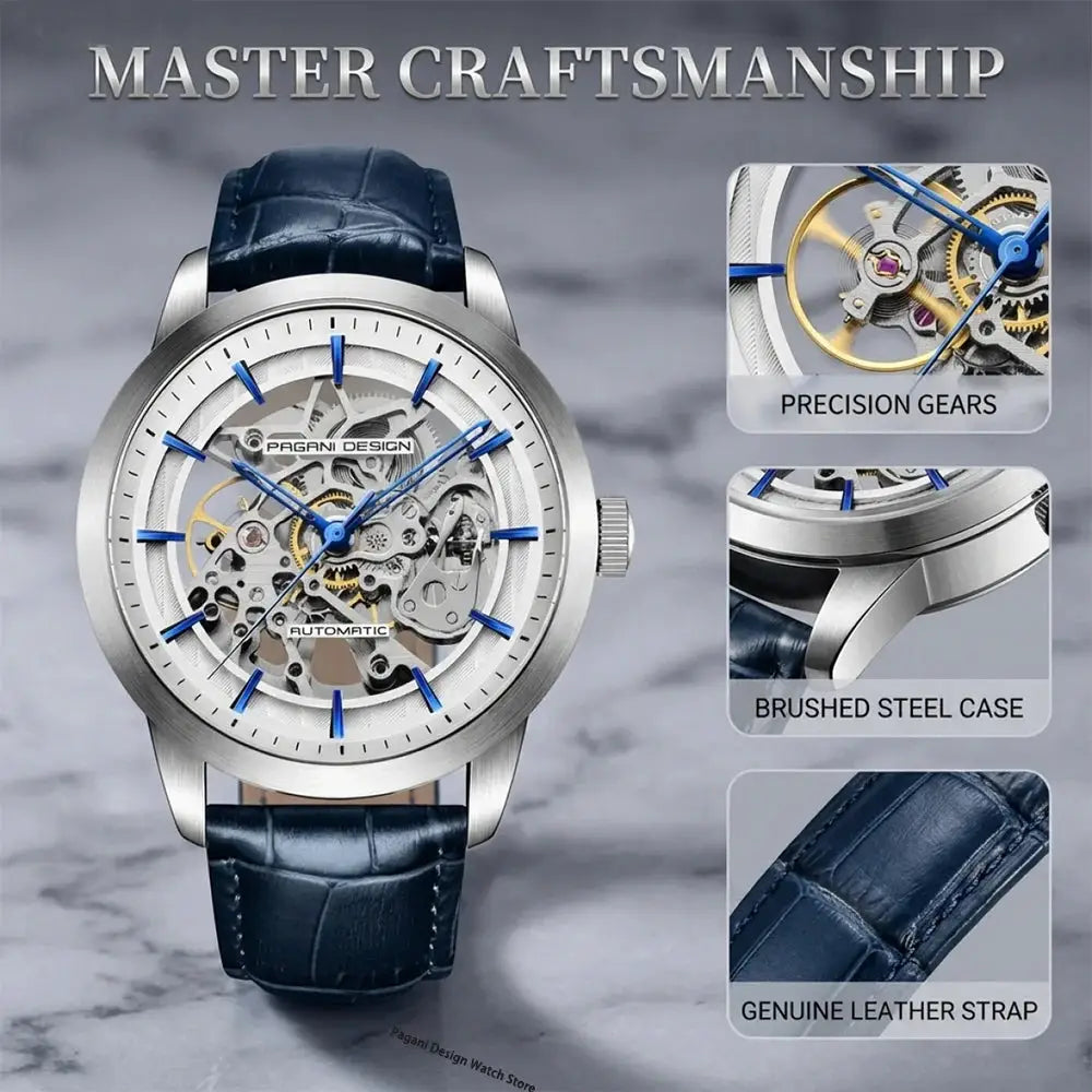 Pagani Design Luxury Skeleton Dial Automatic Mechanical Watch For Men Leather Watches Waterproof Sports Style