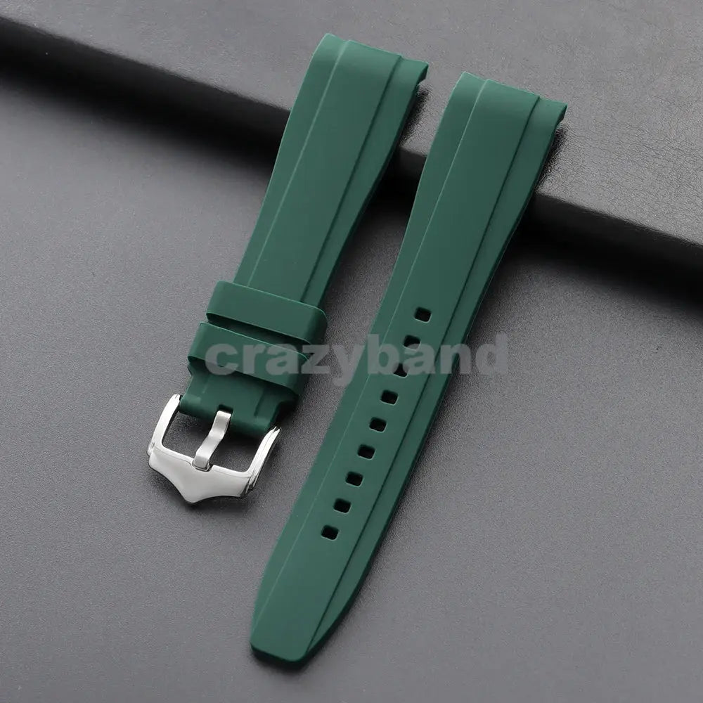 Silicone watch strap, green, 20/22mm, curved-end with silver buckle, Simples Market