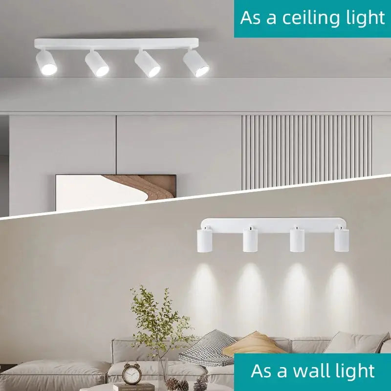 Simples Market modern GU10 LED spotlight fixture, white finish, 4 adjustable bulbs; ceiling or wall mount, 2 fixtures