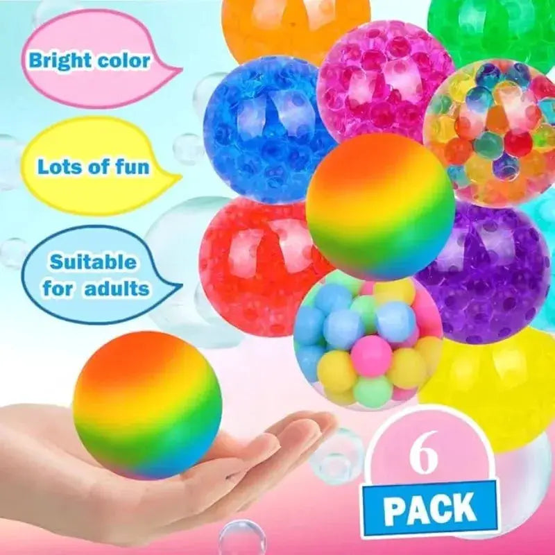 Six Pack Mini Squishy Stress Balls Rainbow Set EDC Toy Sensory Fidget Balls Stress Relief Durable Non Toxic