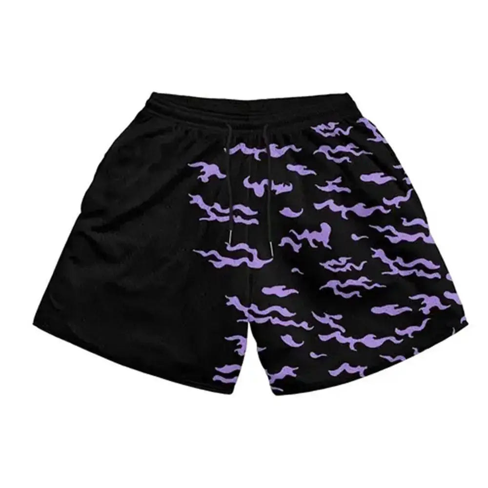 Hajime no Ippo anime shorts; black quick-dry gym shorts with purple wave print