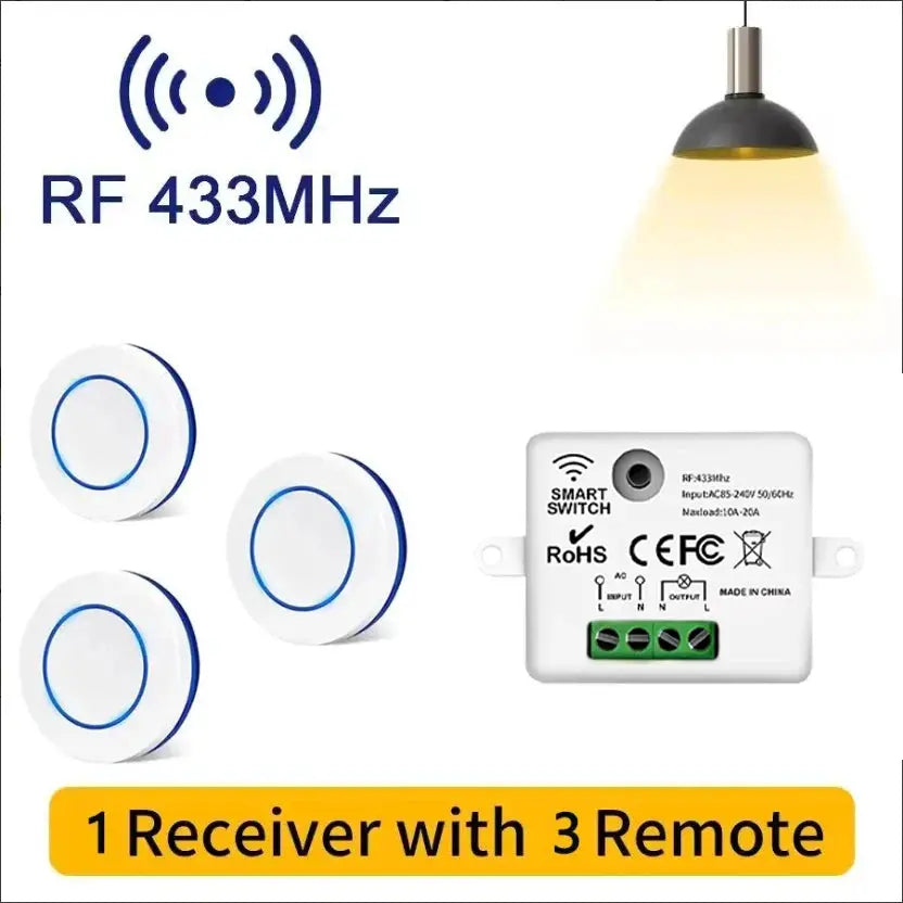 RF 433MHz Wireless 10A Relay Light Switch 220V 110V Mini Round Button Wall Panel Switch For LED Lamp