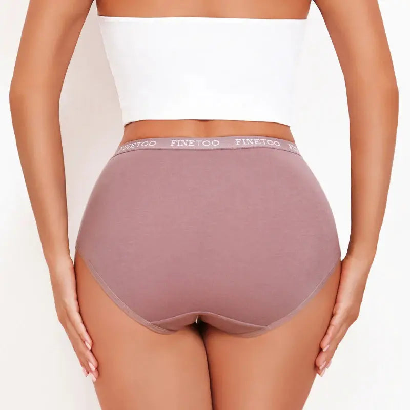 4Pcs cotton high-waist seamless panties with FINETOO waistband in mauve, breathable