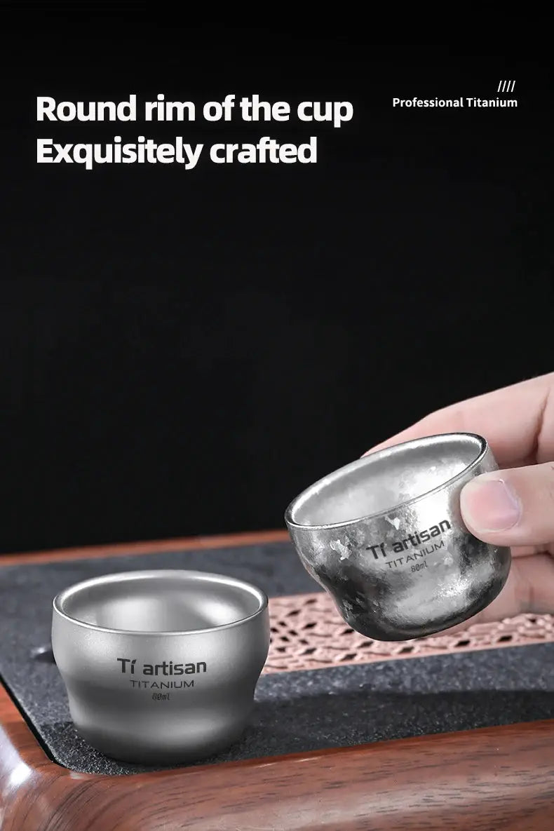 Tiartisan titanium 80ml double-layer gourd teacups, ultralight camping mugs, two cups shown