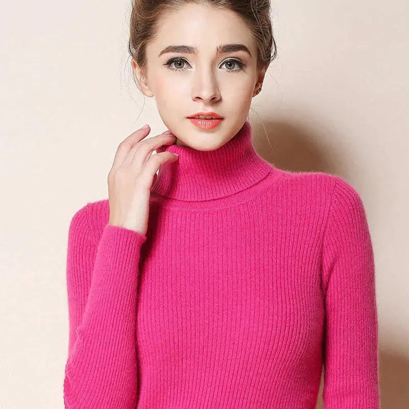 Women Turtleneck Sweater Slim Fit Elastic Knit Acrylic Cotton Blend Medium Stretch Solid Black