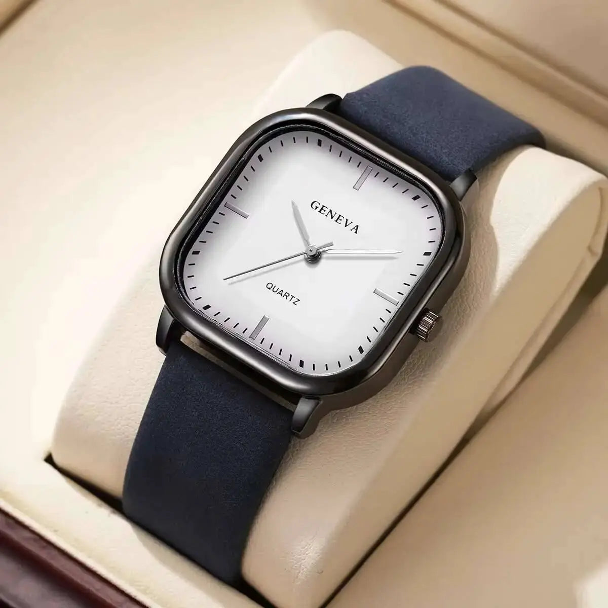Square Minimalist Mens Quartz Watch With Leather Strap Wristwatch For Casual Wear Without Box