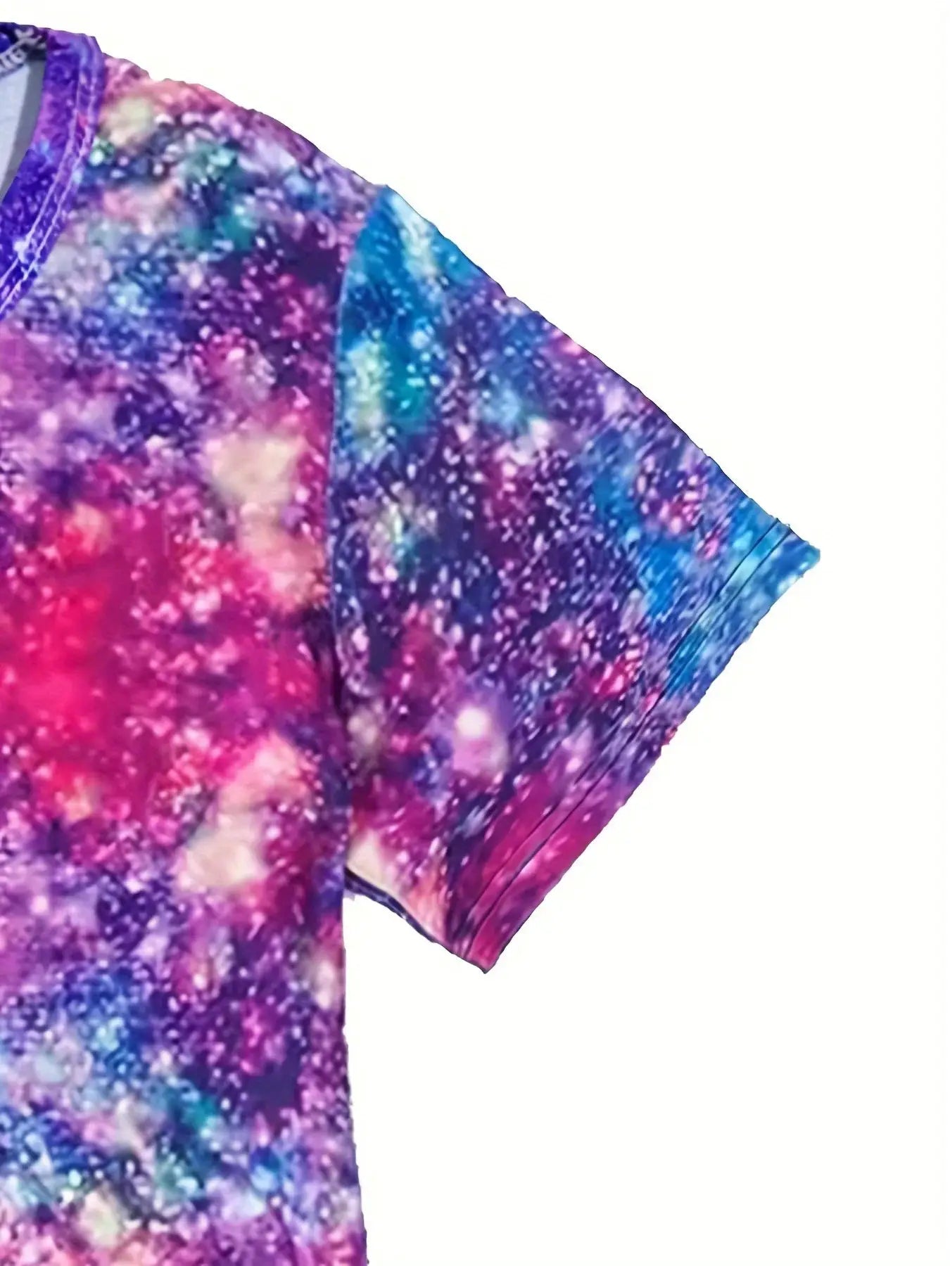 Girls Starry Unicorn Digital Print Round Neck Short Sleeve Party Casual Dress Ages Four To Six