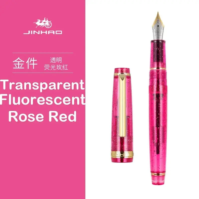 Jinhao 82 fountain pen in transparent rose-red with gold nib and cap clip